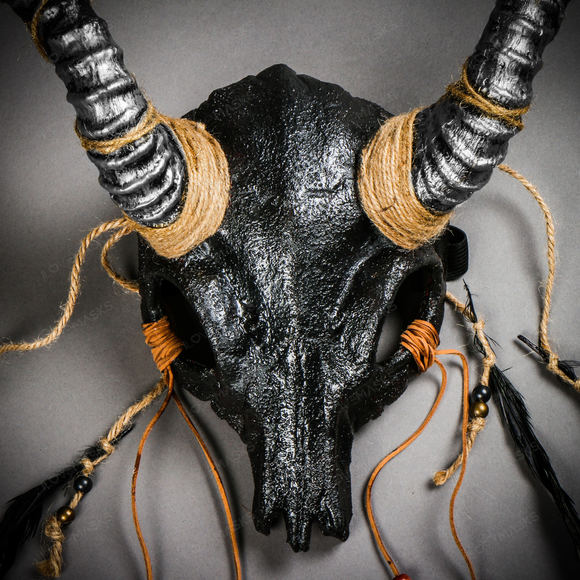 Antelope Devil Animal Skull with Silver Impala Horns Masquerade Mask - Black - Picture 3 of 10